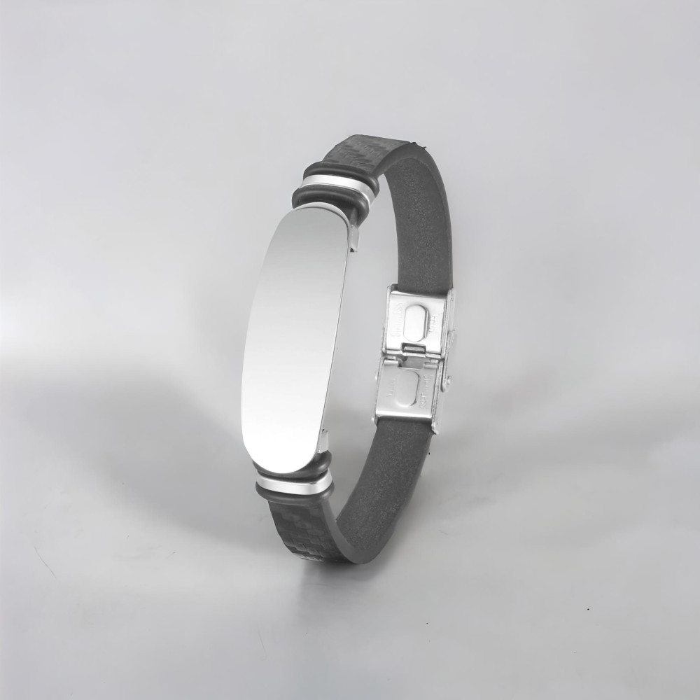 Bracciale barbazzale in pelle PU nera con incisione a 2 linee