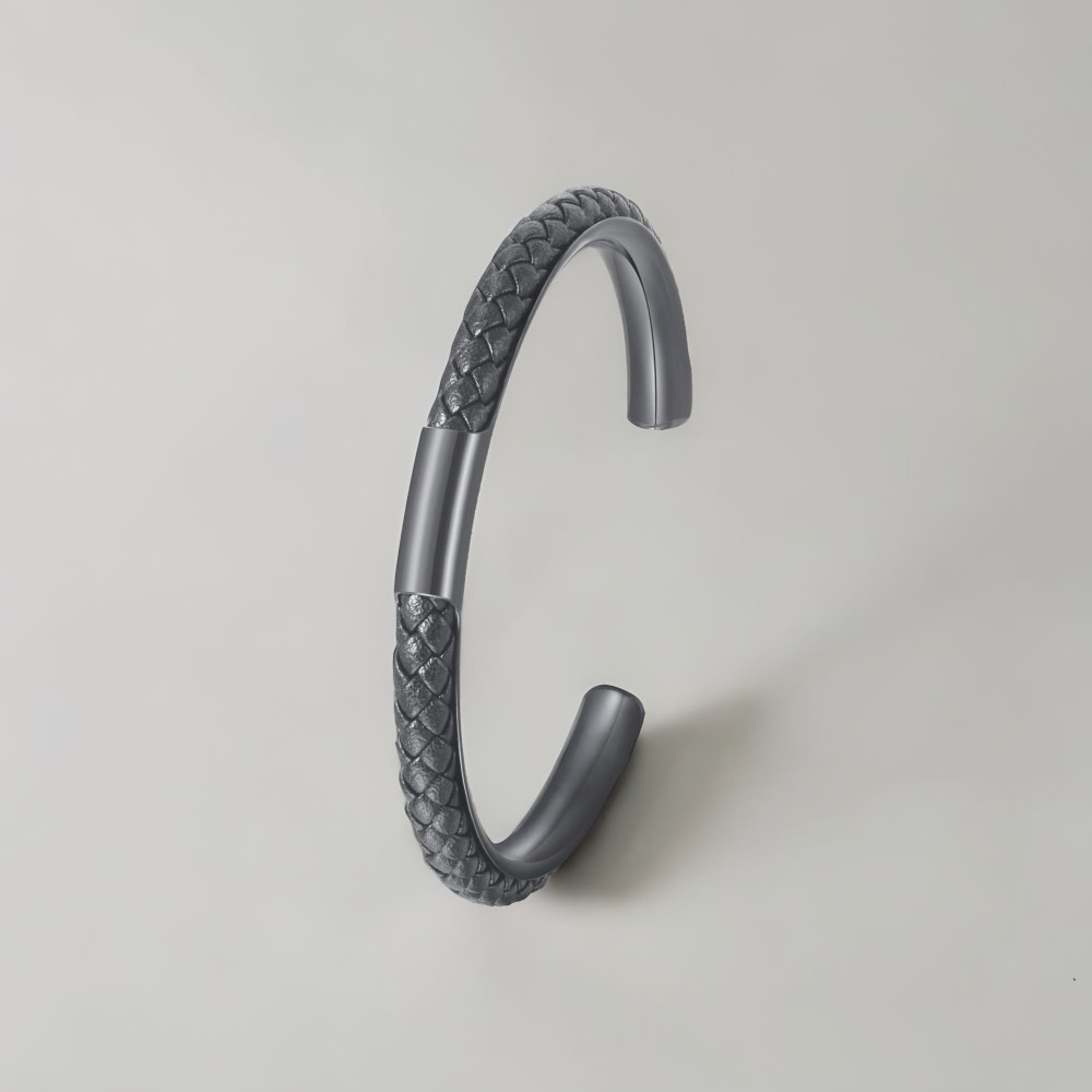 Bracelet jonc cuir tresse acier personnalisable