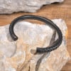Bracelet jonc cuir tresse acier personnalisable