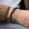 Bracelet jonc cuir tresse acier personnalisable