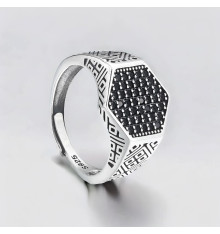 Open silver hexagon signet ring