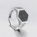 Bague argent ouverte chevalière hexagone