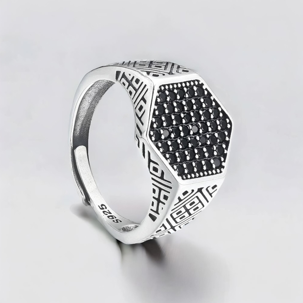 Bague argent ouverte chevalière hexagone