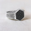 Bague argent ouverte chevalière hexagone