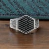 Bague argent ouverte chevalière hexagone