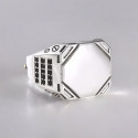 Bague argent ouverte chevalière octogonal