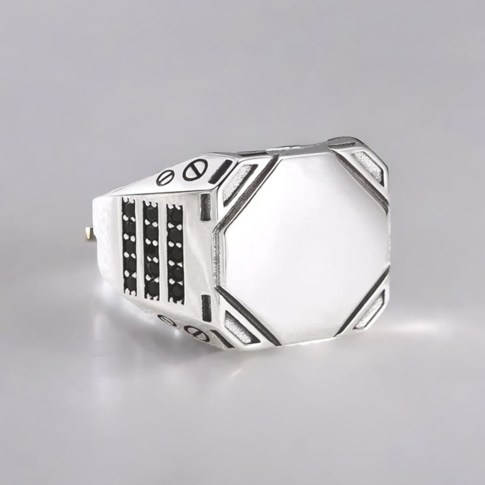 Bague argent ouverte chevalière octogonal