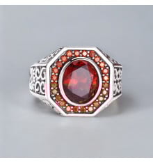 Anello con sigillo celtico in zirconio rosso, anello in argento aperto