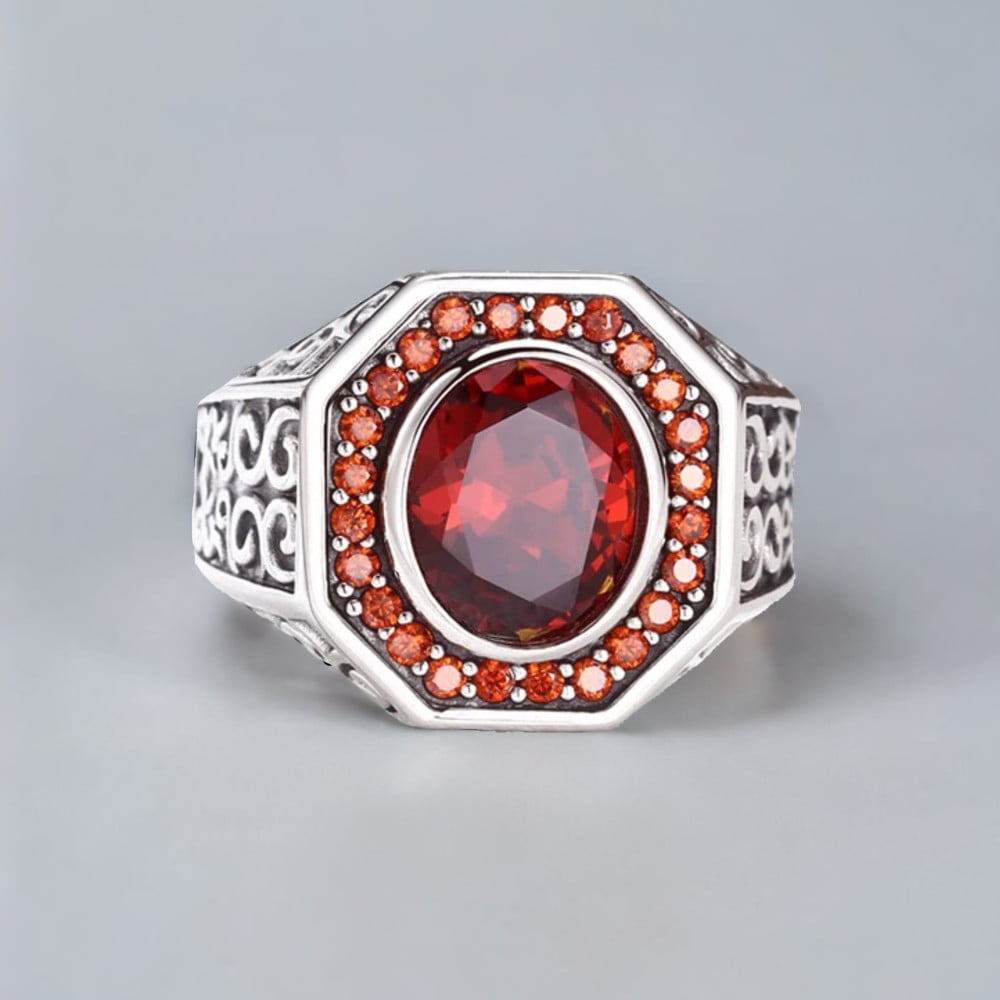 Bague argent ouverte chevalière celtique zirconium rouge