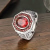 Bague argent ouverte chevalière celtique zirconium rouge