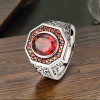 Bague argent ouverte chevalière celtique zirconium rouge