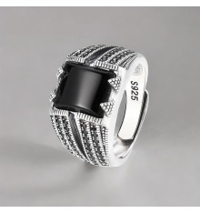 Anillo abierto de plata anillo de sello de ónix negro