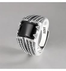 Open silver ring with black onyx signet ring