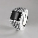 Bague argent ouvert chevalière onyx noir