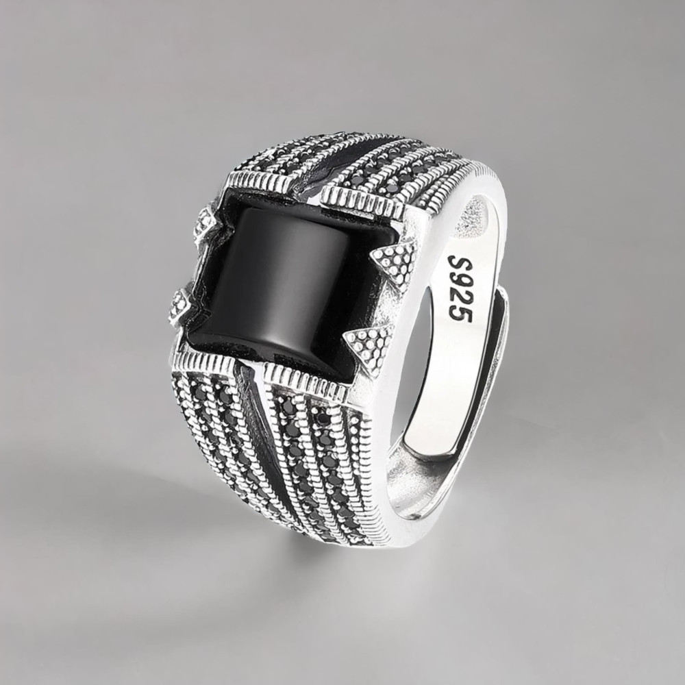 Bague argent ouvert chevalière onyx noir