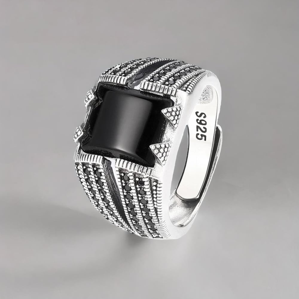 Bague argent ouvert chevalière onyx noir