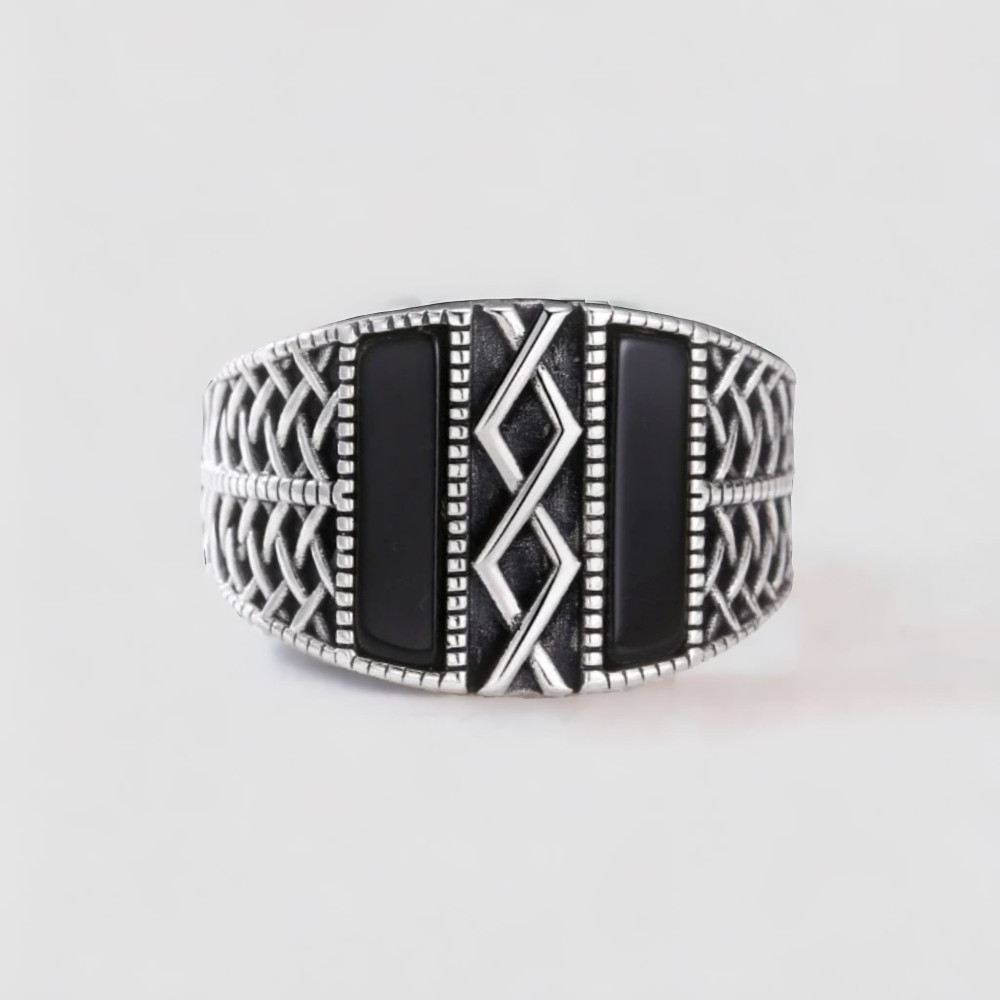 Bague argent ouverte chevalière celtique onyx noir