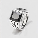 Chevalière argent ouverte grecque zircon noir