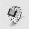 Chevalière argent ouverte grecque zircon noir