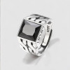 Chevalière argent ouverte grecque zircon noir
