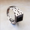 Chevalière argent ouverte grecque zircon noir