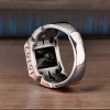 Chevalière argent ouverte grecque zircon noir