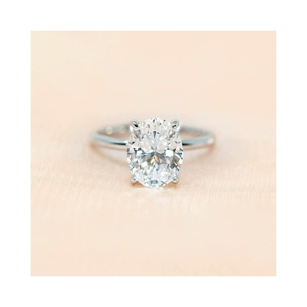blanc Bague femme argent zircon ovale