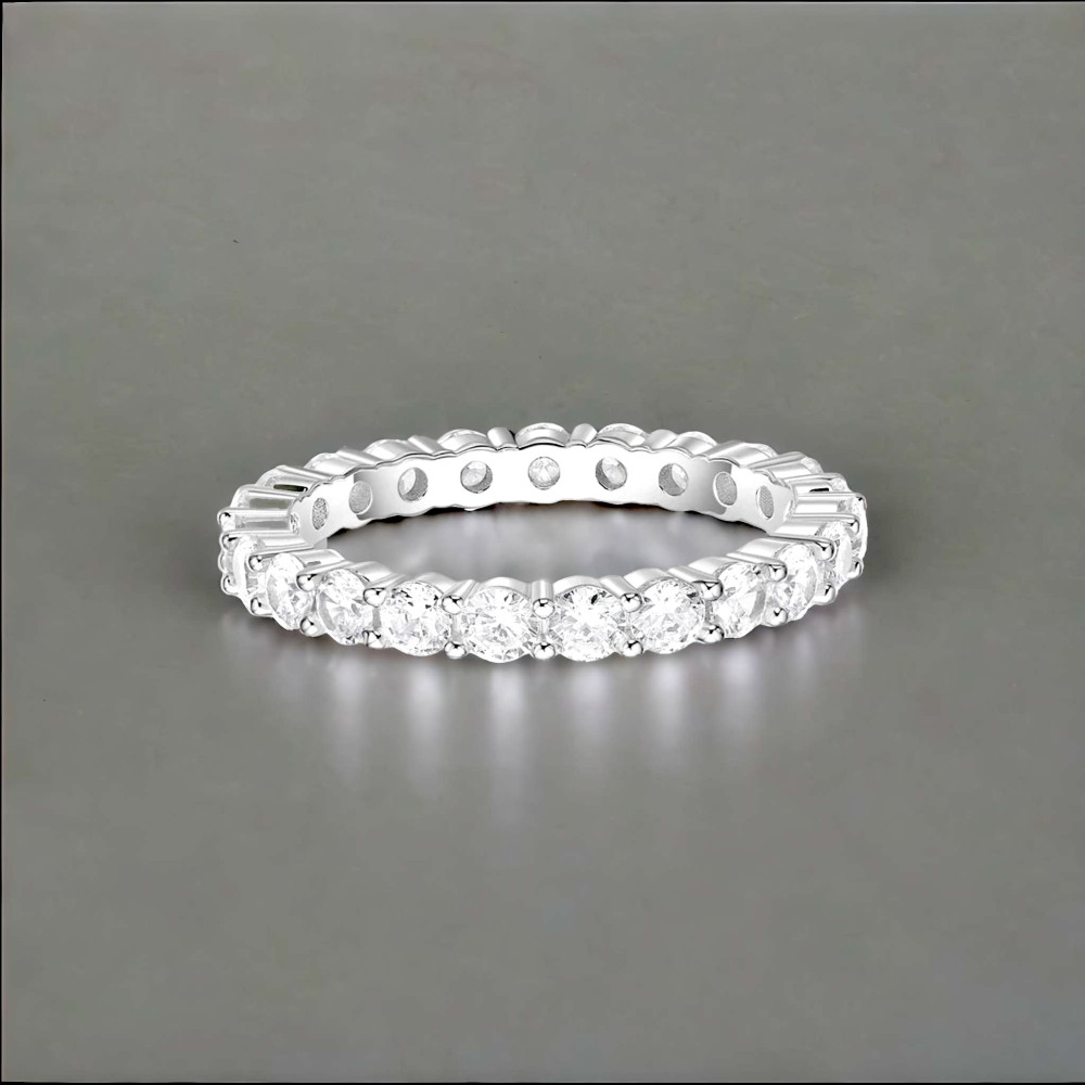 Bague anneau argent ligne zircons