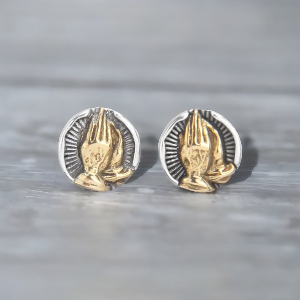 Boucles d'oreilles argent clous mains en prière