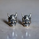 Hannya Demon Mask Stud Silver Earrings