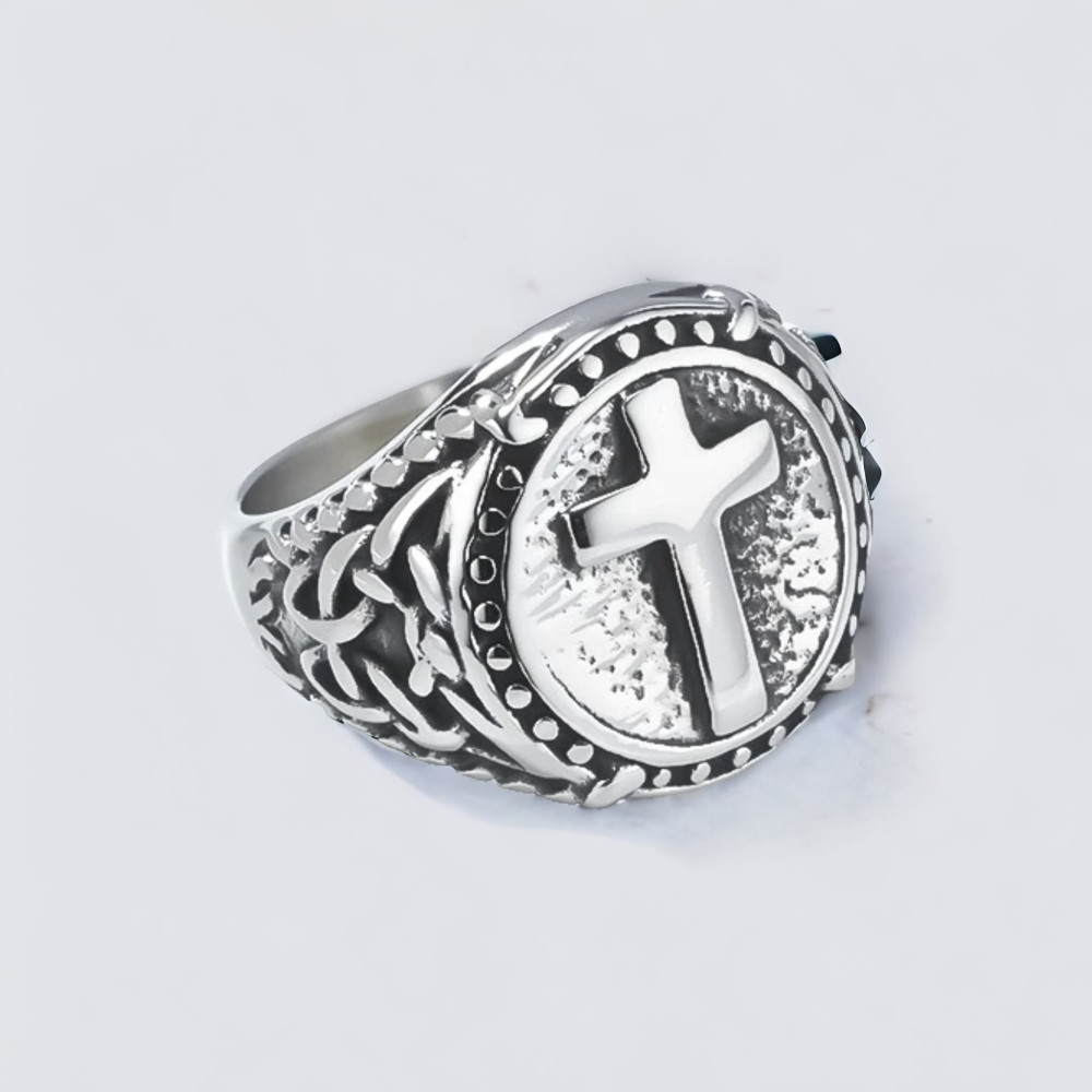 Celtic cross steel signet ring