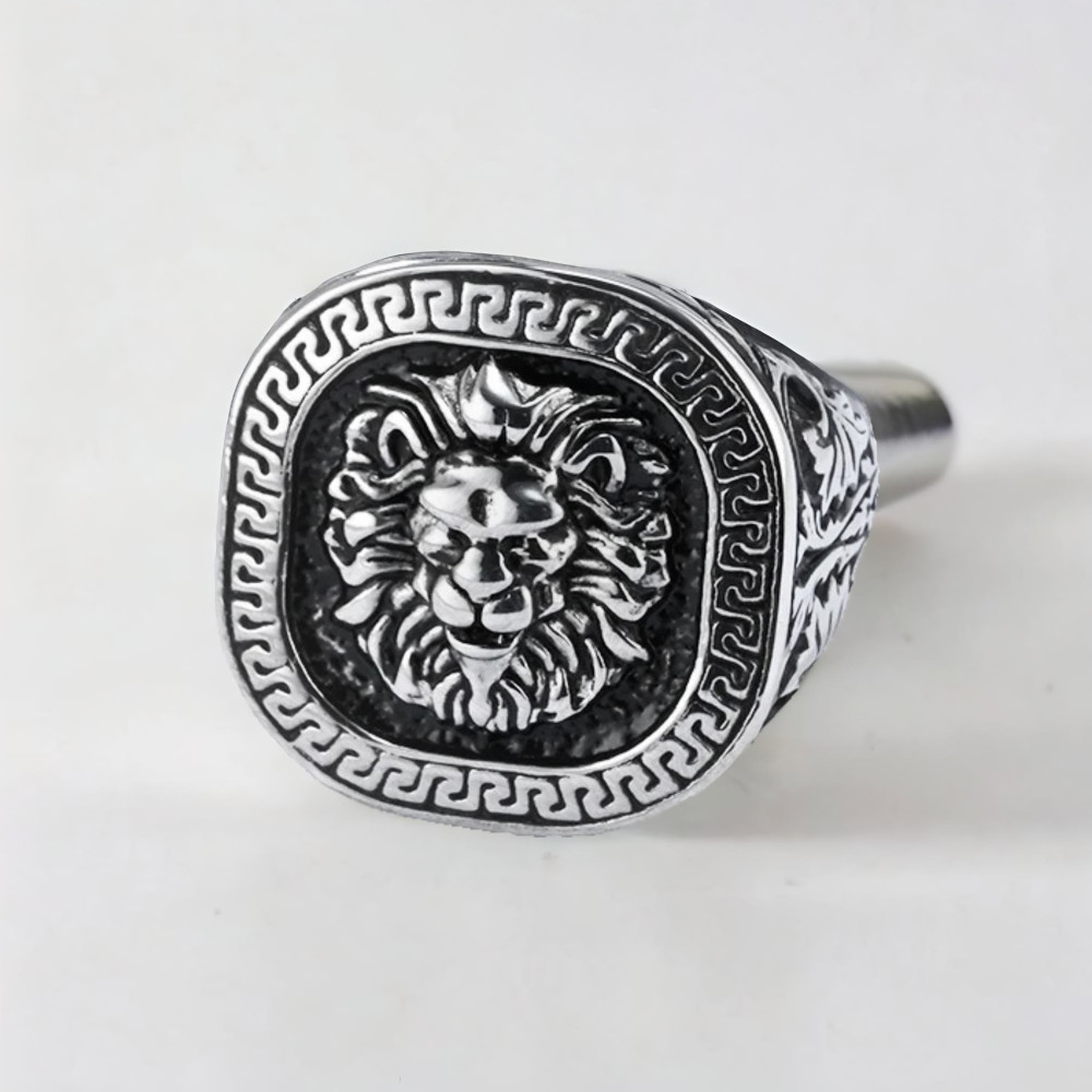 Greek motif lion signet ring