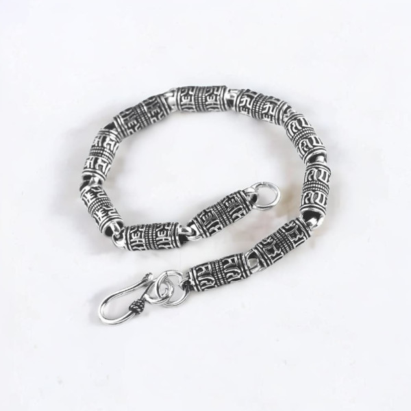 Bracciale da uomo in argento cilindrico in ossido con motivo OM