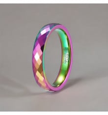 Customizable Multi-Faceted Rainbow Tungsten Ring