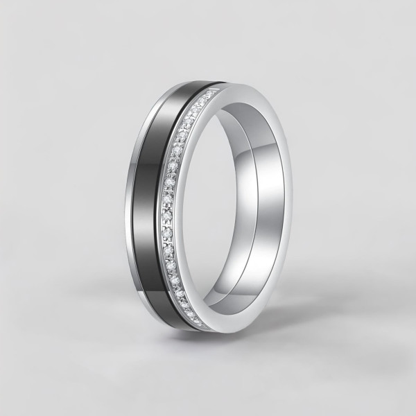 Customizable ring with ceramic and zircon line