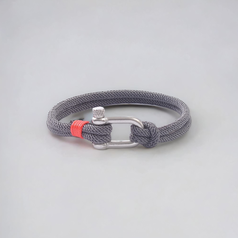 Gris Bracelet corde fermoir manille marin acier