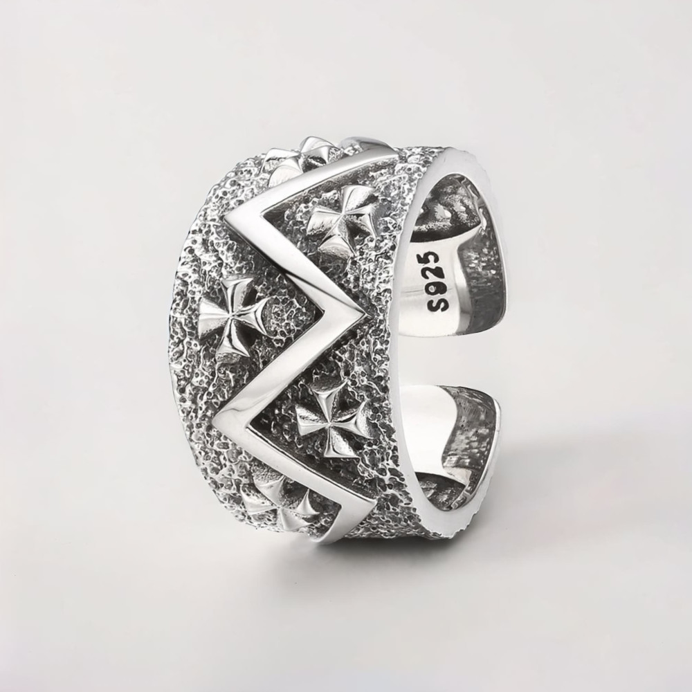 Bague argent croix ouverte martelée