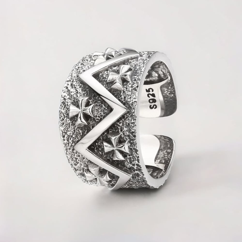 Bague argent croix ouverte martelée