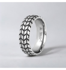 Men’s Stainless Steel Ring – Bold and Sporty Tire Tread Design