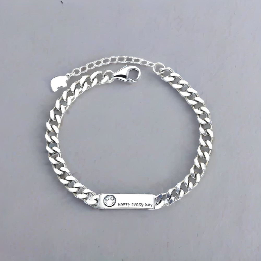 Bracelet argent chaine emoji sourire