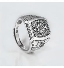 Bague chevalière homme en argent 925 – Motifs fleur de liane ajustable
