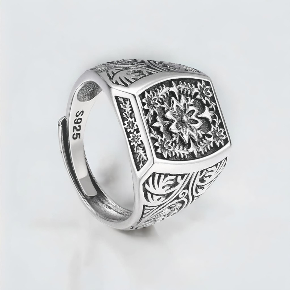 Bague chevalière ouverte argent fleur de lys