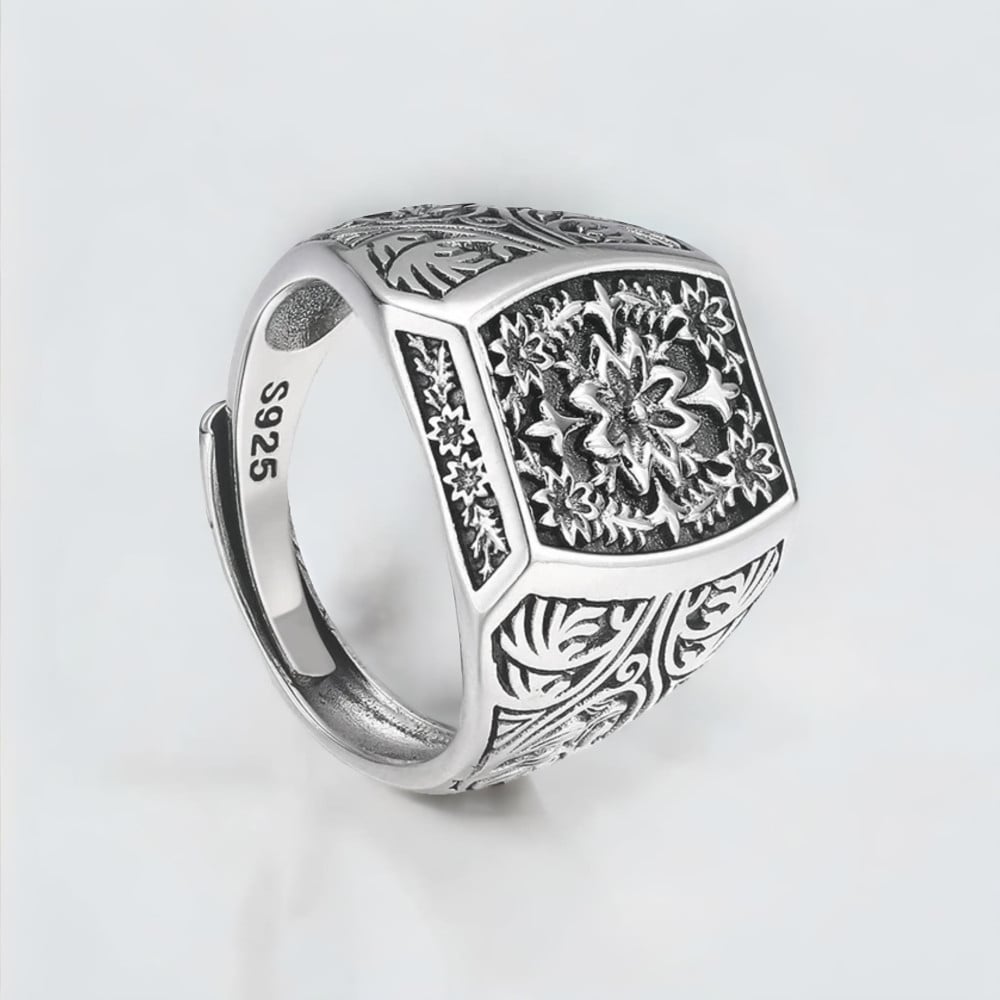 Bague chevalière ouverte argent fleur de lys
