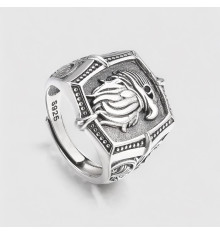 Open silver eagle signet ring