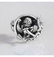 Anello con sigillo aperto in argento con angelo custode