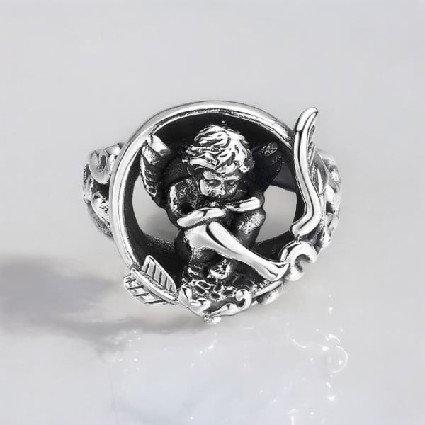Bague chevalière ouverte argent ange gardien