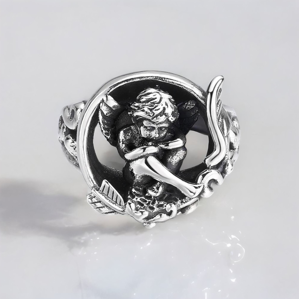Bague chevalière ouverte argent ange gardien
