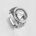 Bague chevalière ouverte argent aigle