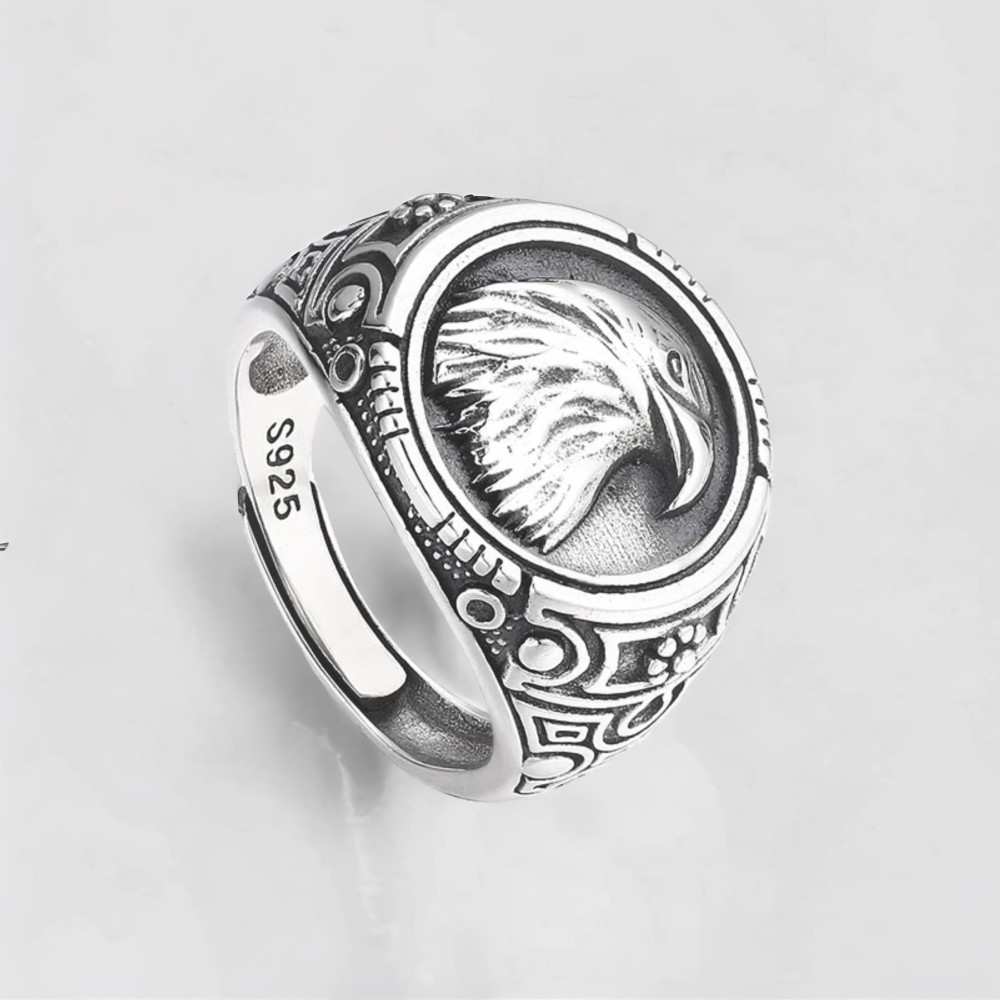 Bague chevalière ouverte argent aigle