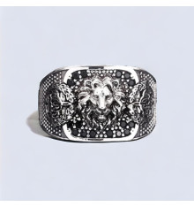Men's silver open lion signet ring